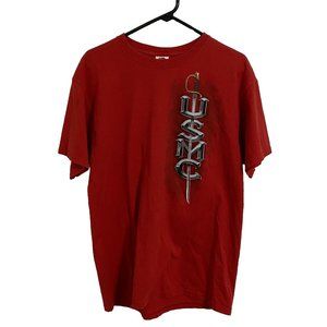 USMC Mens T-Shirt Large Red Sword + Semper Fi Eagle Globe Anchor Graphics NICE!